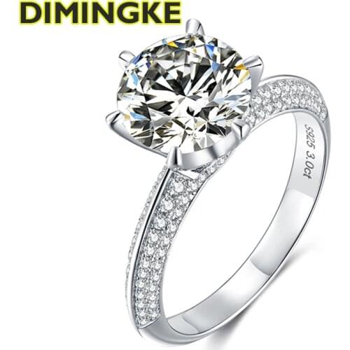 DIMINGKE Luxury 3.0CT 9*9MM Moissanite Queen Ring GRA Certificate S925 Sterling Silver Wedding Party Noble Woman Jewelry