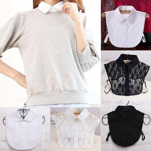 Women Pure Color Lace Detachable Lapel Choker Necklace Shirt Fake False Collar 2019 New