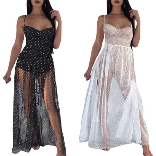 Women See-Through Sleeveless Boho Split Maxi Dress Ladies Sling V-neck Party Beach Casual Dresses Woman Sundress