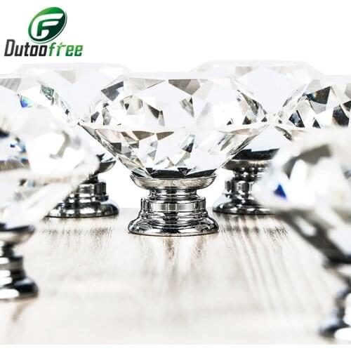 1pcs 40mm Diamond Clear Crystal Glass Door Pull Drawer Cabinet Furniture Handle Knob Screw Hot Worldwide