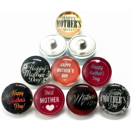 10pcs/lot Happy Mothers Day Snap Buttons Charms 18mm Glass Buttons Fit DIY Snap Bracelets&Bangle Jewelry