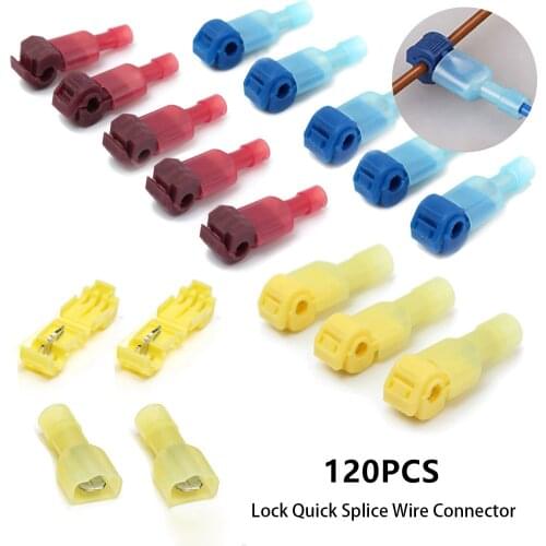120PCS T-Tap Wire Connectors Self-Stripping Quick Splice Electrical Insulated Male Quick Disconnect Spade Terminals