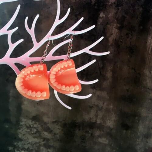 13MC Funny Dental Teeth Earrings 3D Tooth Model Hook Earrings False Teeth Earrings