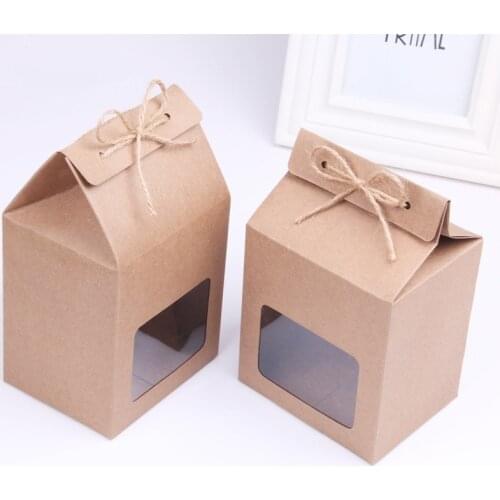300pcs/lot Kraft Paper Party/Wedding Gift Bags,Cake/Chocolates/Candy Packing Bags Stand Up Food Clear PVC window Seal boxes