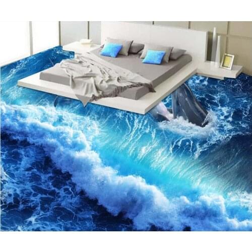 3d Flooring Papel De Parede 3D europeu Dolphin Waves Bedroom Wallpaper 3D Floor Tiles 3D Custom Pvc Wallpaper