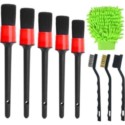 9Pcs Detailing Brush Set Car Cleaning Brushes For Car Leather Air Vents Rim Cleaning Dirt Dust Clean Tools Detail Cleaner Set