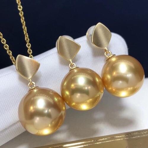 D214 Fine Jewelry 18K Gold Natural South Ocean Sea Golden Pearls 8-12mm Females Jewelry Sets for Women FIne Jewelry Sets