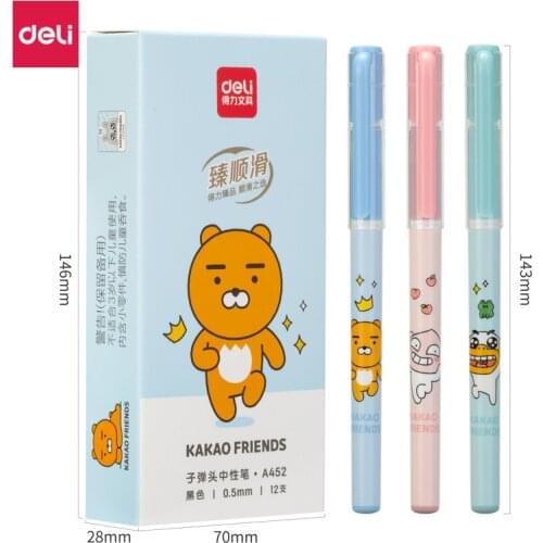 Deli Cute Pens for School 12pcs Kakao Friends Fashion Gel Pen Kawaii Office Korean Stationery Pen Novelty Gift Material Escolar