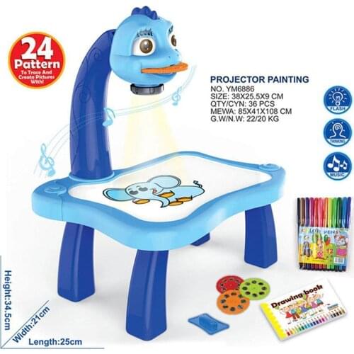 Kids Writing Projection Board Cartoon Animal Projector DIY Graffiti Drawing Painting LED Table Luminous Desktop Plate