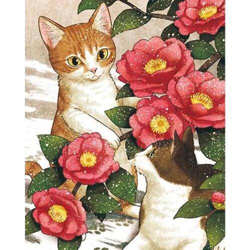 GATYZTORY Oil Paint By Numbers Flowers Cat Oil Painting For Adults DIY Kits Canvas Frame Picture Drawing Animal Decor Art