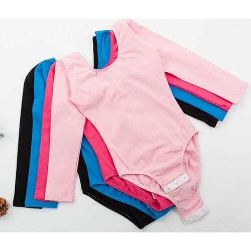 Gymnastics Leotards Kids Girls Spandex Cotton Long Sleeve Dance Wear Child Ballet with Snap Crotch