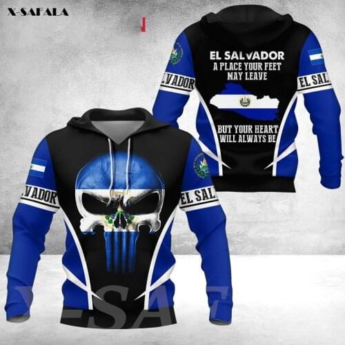EL SALVADOR Army Skull Country Map Flag 3D All Printed Hoodie 1 Man Women Harajuku Zipper Pullover Sweatshirt Jacket