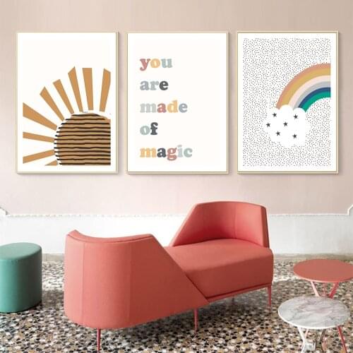 Lovely Rainbow Stars Art Print Poster And Prints English Letter Canvas Painting Wall Childlike Art Picture For Kid Bedroom Decor