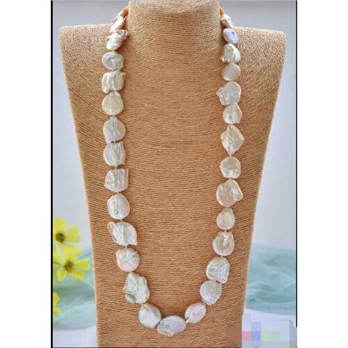 CB168 beautiful Huge 34" 24mm pink coin freshwater pearl necklace 925silver