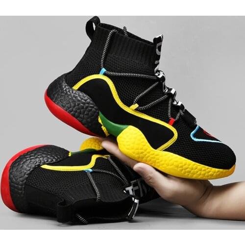 Hot Designer Colorful High Top Men Sneakers Comfortable Fashion Socks Men Casual Shoes Breathable Mesh Shoes Men Big Size 35-48
