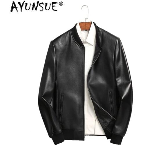 AYUNSUE Spring Genuine Leather Jacket Men Motorcycle Bomber Jacket Sheepskin Coat for Men Blouson Cuir Homme 71I6086 KJ2117