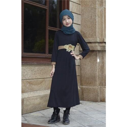 Islamic Clothing Muslim Girl Dress Kimono Long Dress for Children Solid Color Kawaii Sweat A-line Dress Dubai Arab Muslim Kids