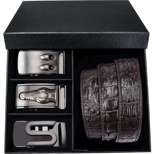 Barry.Wang 3pkhf-5 Mens Belts 3pc Automatic buckle Designer Genuine Cowskin Leather Waisband Male Business Belt For Men