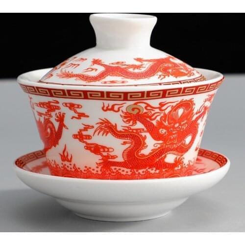 Morden Drinkware Gaiwan with Lid Saucer Kit Ceramic Dragon Tea Tureen Office Make Tea Black Tea Kettle for Birthday Gifts