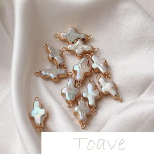 Natural Baroque Pearl Cross Freshwater Pearl Double Hole Double Hanging diy Earring Necklace Material Fitting