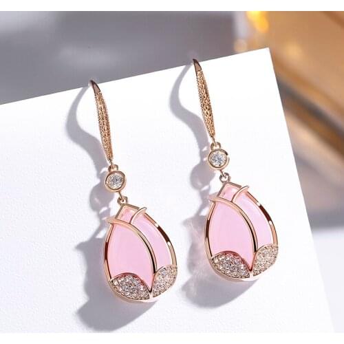 Gently Pink Resin Pendant Hanging Earring For Women Trendy Tulip Flower Acrylic Drop Dangle Earrings Wedding Jewelry Free Ship