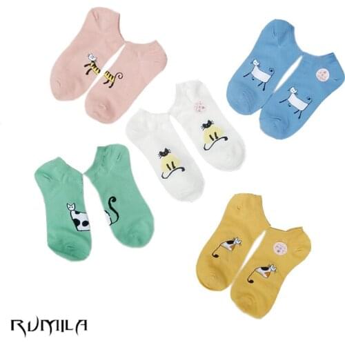 CAT Warm comfortable cotton bamboo fiber girl womens socks ankle low female invisible color girl boy hosier 1pair=2pcs WS77