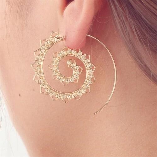New Oval Spiral Earrings Exaggerated Vortex Gear-shaped Heart-shaped Retro Earrings For Women Wild Earrings Jewelry