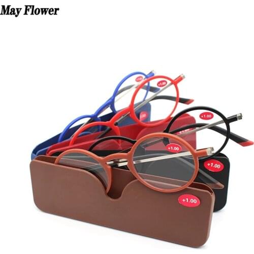 May Flower Rectangular TR90 Reading Glasses Thin Fashion Spectacles Glasses Frame Men Blue Light Round Glasses Women With Case+2