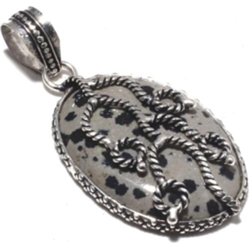 Genuine Dalmation Jasper Pendant Silver Overlay over Copper , Hand made Women Jewelry gift, P8572