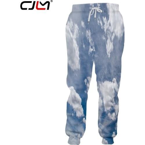 CJLM Unisex Casual Brand Trousers Man High Quality Polyester Sweatpants 3D Full Printed Blue Sky And White Clouds Mens Pants