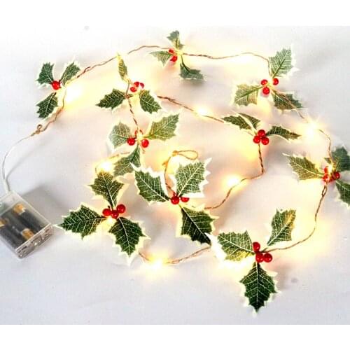 Christmas Artificial Plant Decorations LED Red Berries Green Leaf String Rattan Lamp Christmas Decoration For Home Navidad Table