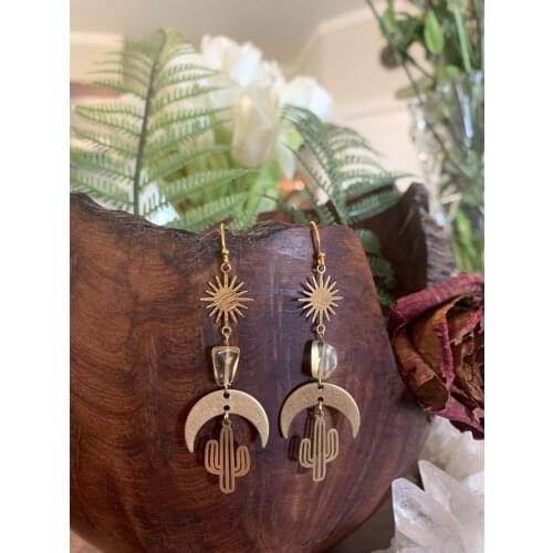 The Golden Citrine Cactus Earrings, Hypoallergenic Wanderlust Jewelry