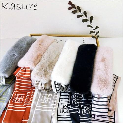 Kasure New Fashion Autumn Winter Faux Fur Neckerchief Scarf For Women Girl Printed Ribbon Neck Tie Scarves
