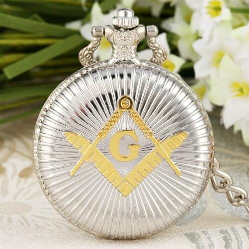 Masonic Themed Souvenir Quartz Pocket Watch Clip Buckle Pocket Chain Silver/Bronze Pendant Pocket Clock Gifts Men Women