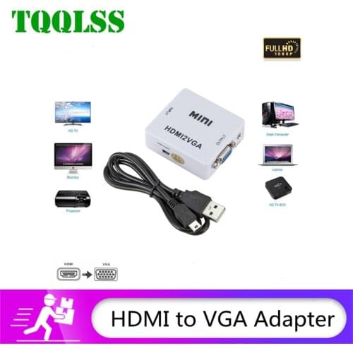 TQQLSS 1080P portable HDMI compatible VGA converter HDMI2VGA video box audio adapter suitable for PC notebook computer projector