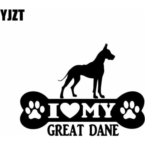 YJZT 14.6X10.8CM I Love My Great Dane Bone Car Sticker Vinyl Decal Dog Puppy Black/Silver C24-1524