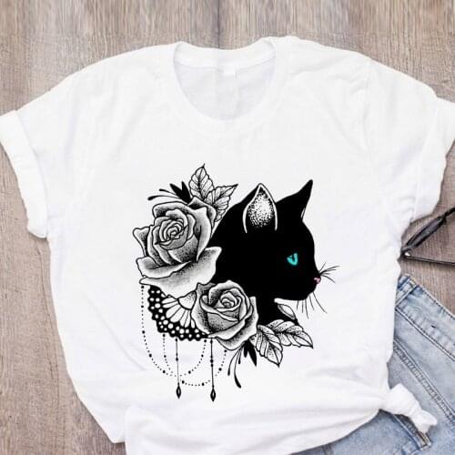 Cat Mother Flower Floral Pet Printed Tops Tee Summer Female T shirt Short Sleeve For Women Clothing Ulzzang Harajuku women Tops