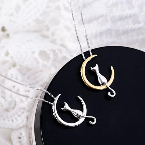 Trendy Moon Cat Choker Necklaces For Women Fashion Long Sweater Chain Necklaces 2021 Party Jewelry Gift