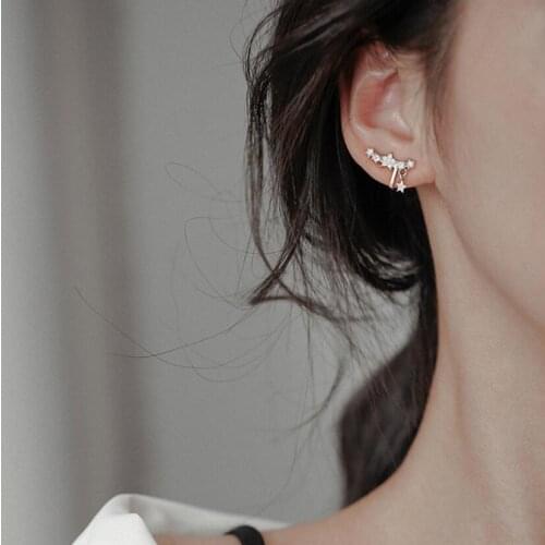 925 Sterling Silver Korean Version Simple Pavé Crystal Star Ear Bone Clip Women Fashion Temperament Wedding Party Jewelry