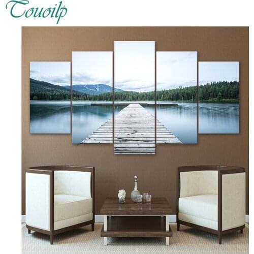 2018 new 5pcs 5D Diy Diamond Cross Diamond Rhinestone Diamond Mosaic Blue sky lake bridge bridge lake Round&Square Home Decor