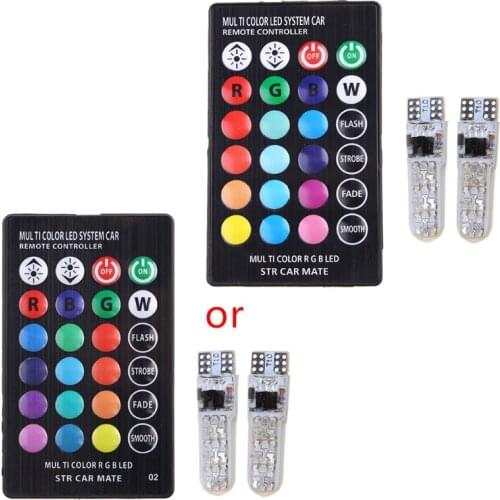 2x T10 RGB LED Car Wedge Reading Lamp Auto Interior Light+ Remote Control G99F
