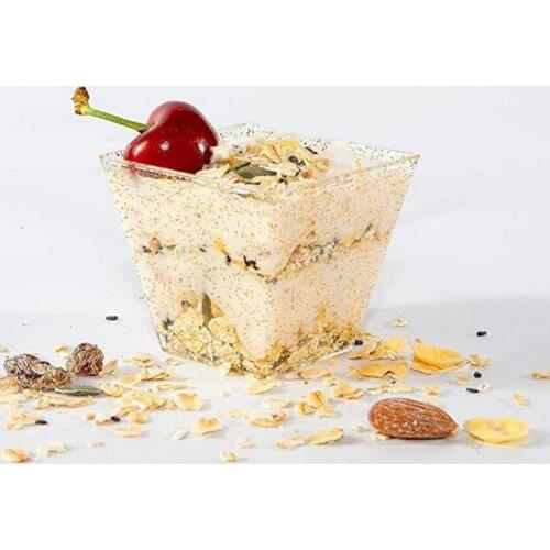 50Pcs Dessert Cups Stackable Disposable PS Plastic Transparent Square Dessert Cups