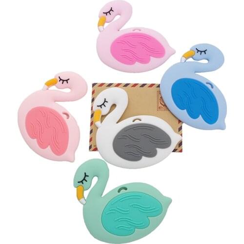 Chenkai 5PCS Silicone Flamingo Teether Baby Animal Bird Teether For DIY Baby Nursing Chewing Teether Chain Pendant Necklace Toy