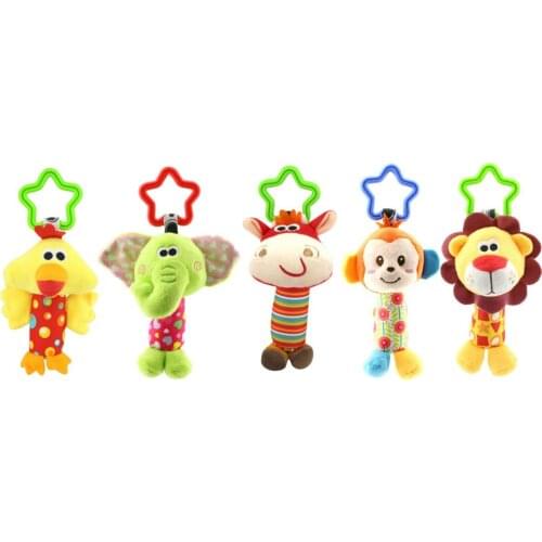 Children Plush Toys Colorful Animal Hanging Bed Crib Stroller Appease Dolls Rattles Grasping Toy Boy Girl Baby Kids Gift