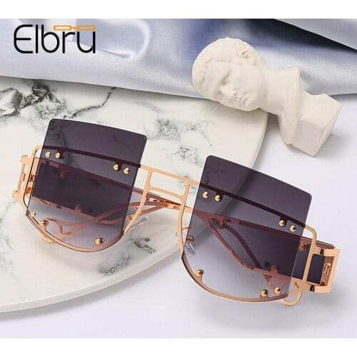 Elbru Punk Fashion Oversized Sunglasses For Outdoor Driving Metal Spectacles Colorful Eyewear Clear Lens Sunshades For Men Women