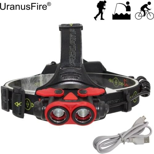 USB Rechargeable Zoomable Headlamp 2x XM-L T6 LED Zoom Headlight Head Lamp Light with USB Charging Cable