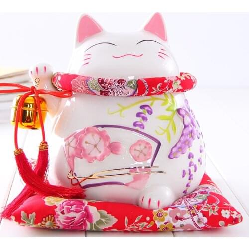 Crafts Arts Home decoration Lucky Cat ornaments large Japanese ceramic piggy piggy bank opened the creative gifts of Wisteria