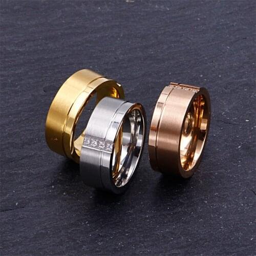 Stone-studded three-color titanium steel ring men and women fashion creative stainless steel ring