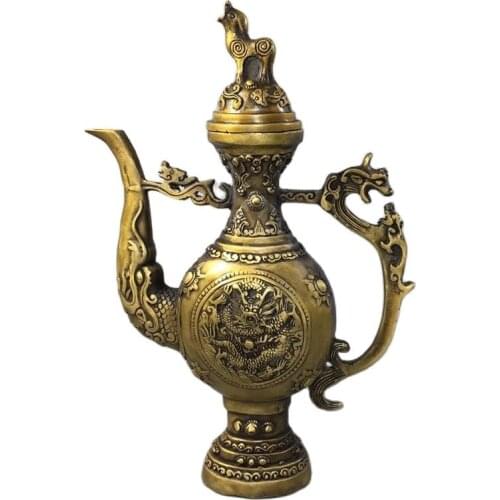 Chinese Old Copper Collection Pure Copper gourd wine pot teapot