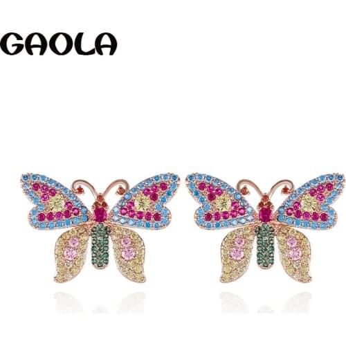 GAOLA New 2 Colors Multicolor Cubic Zirconia Classic Butterfly Stud Earrings Engagement Gift GLE9289
